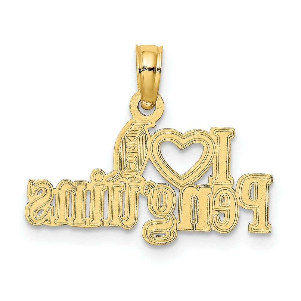 14K Yellow Gold I HEART PENGUINS With PENGUIN Charm Pendant