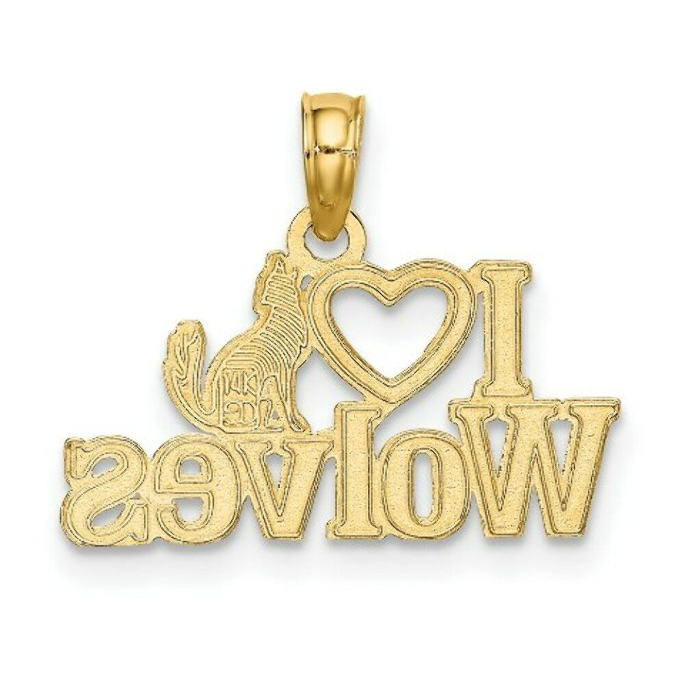 14K Yellow Gold I HEART Wolves Charm Pendant