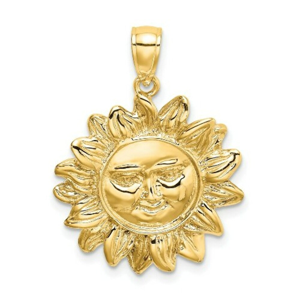14K Yellow Gold Smiling Sun Charm Pendant
