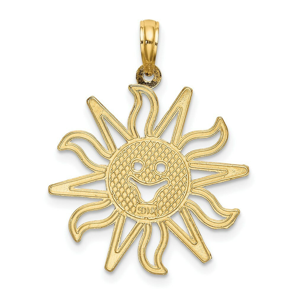 14K Yellow Gold Cut-out Smiling Sun Charm Pendant