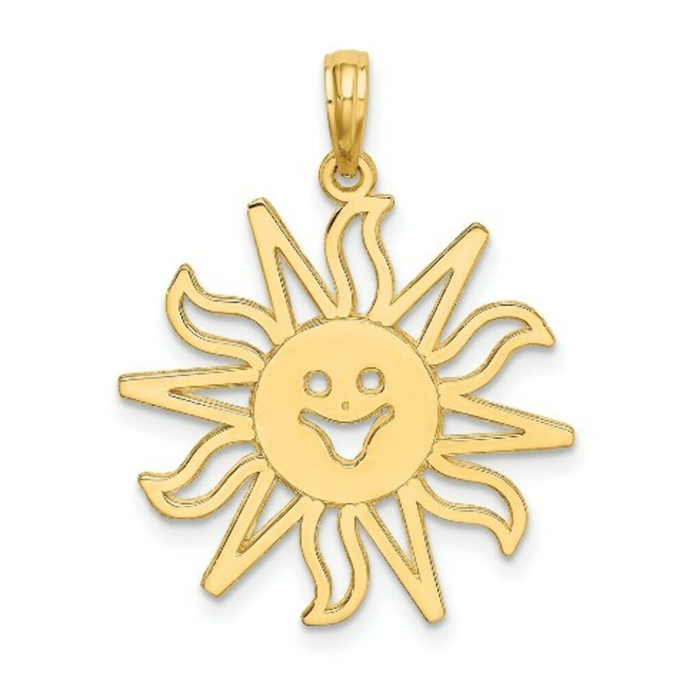 14K Yellow Gold Cut-out Smiling Sun Charm Pendant