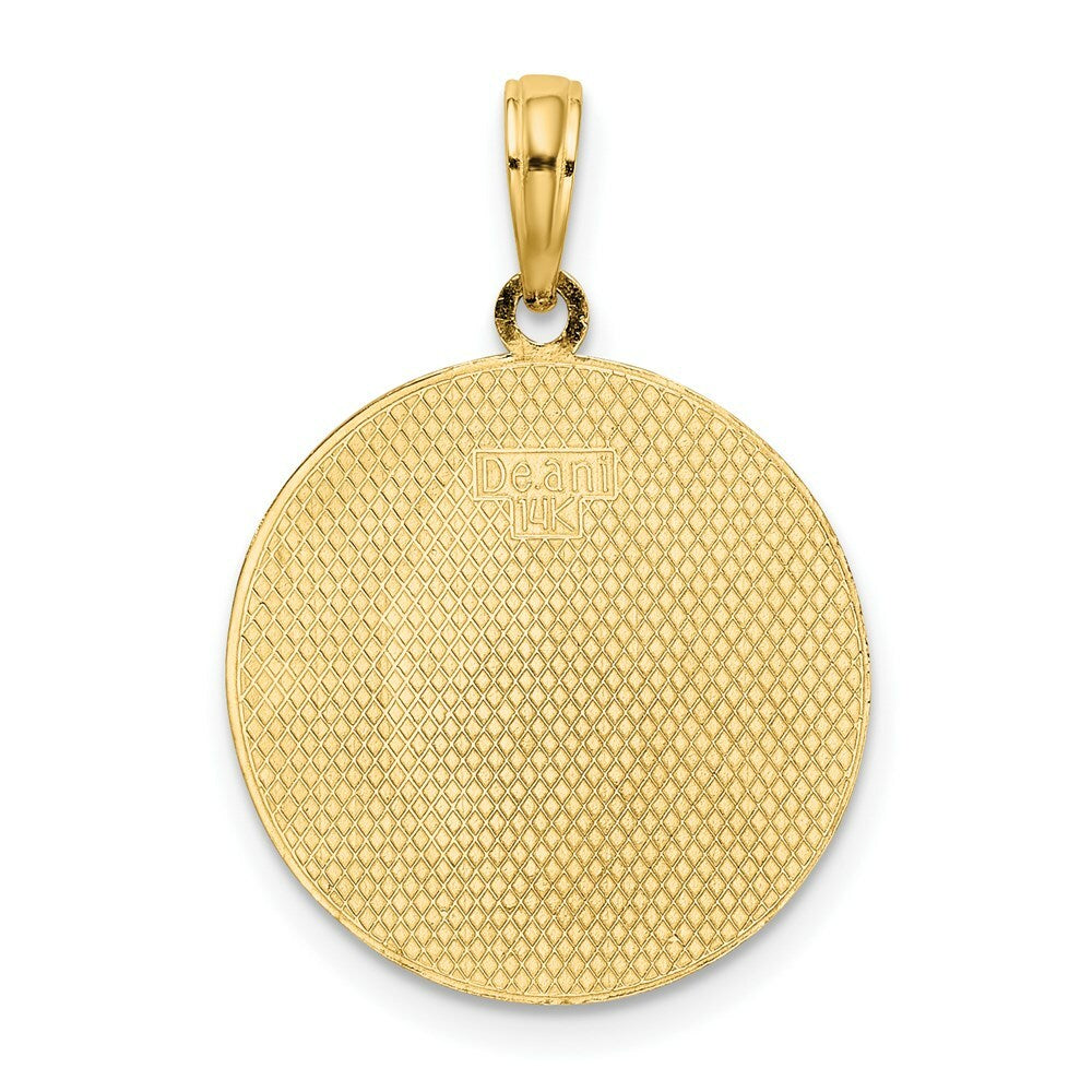 14K Yellow Gold Circle Engraveable Center Charm Pendant