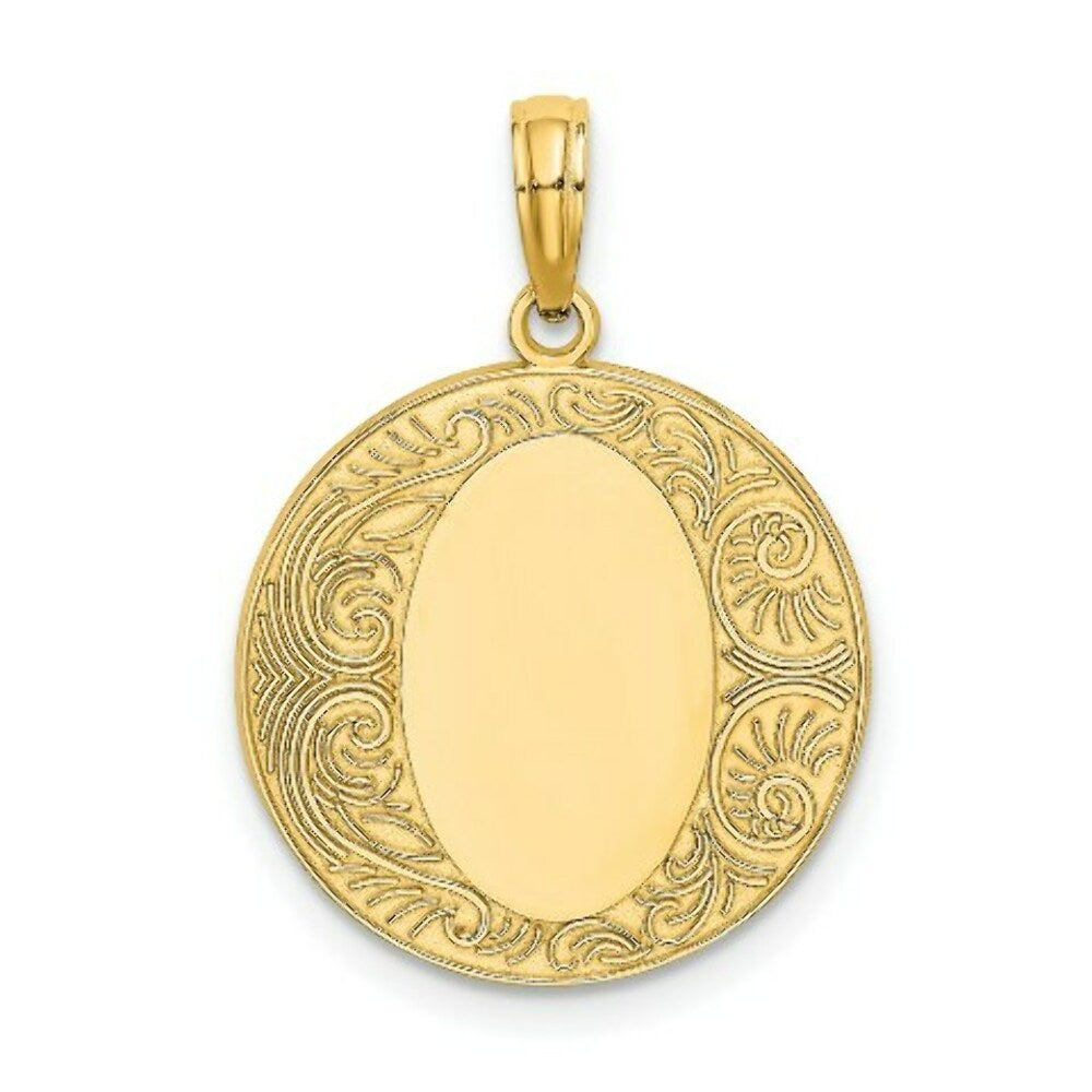 14K Yellow Gold Circle Engraveable Center Charm Pendant