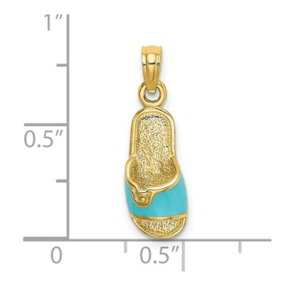 14K Yellow Gold With Aqua Enamel Summer Slipper Charm Pendant