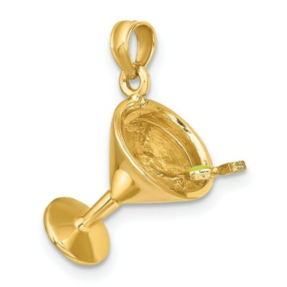 14K Yellow Gold 3-D Martini With OLive Charm Pendant