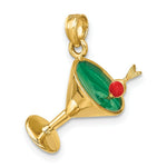 Load image into Gallery viewer, 14K Yellow Gold 3-D Green Enamel Martini With Cherry Charm Pendant
