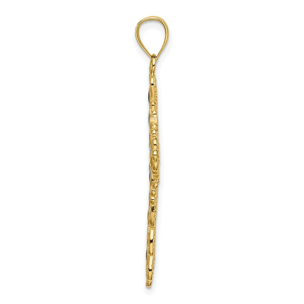 14K Yellow Gold Blue Enamel Filigree Cross Charm Pendant