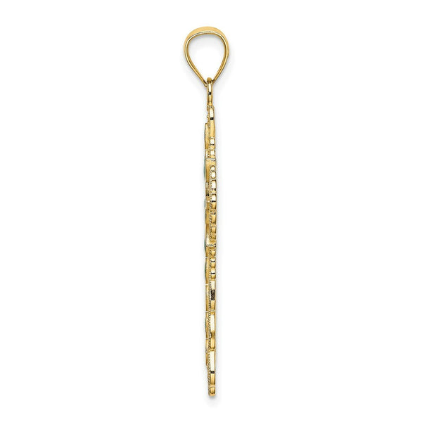 14K Yellow Gold Green Enamel Filigree Cross Charm Pendant