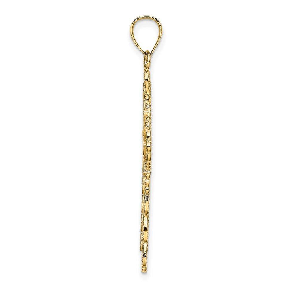 14K Yellow Gold White Enamel Filigree Cross Charm Pendant