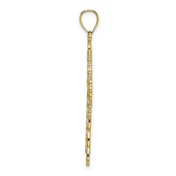 14K Yellow Gold White Enamel Filigree Cross Charm Pendant