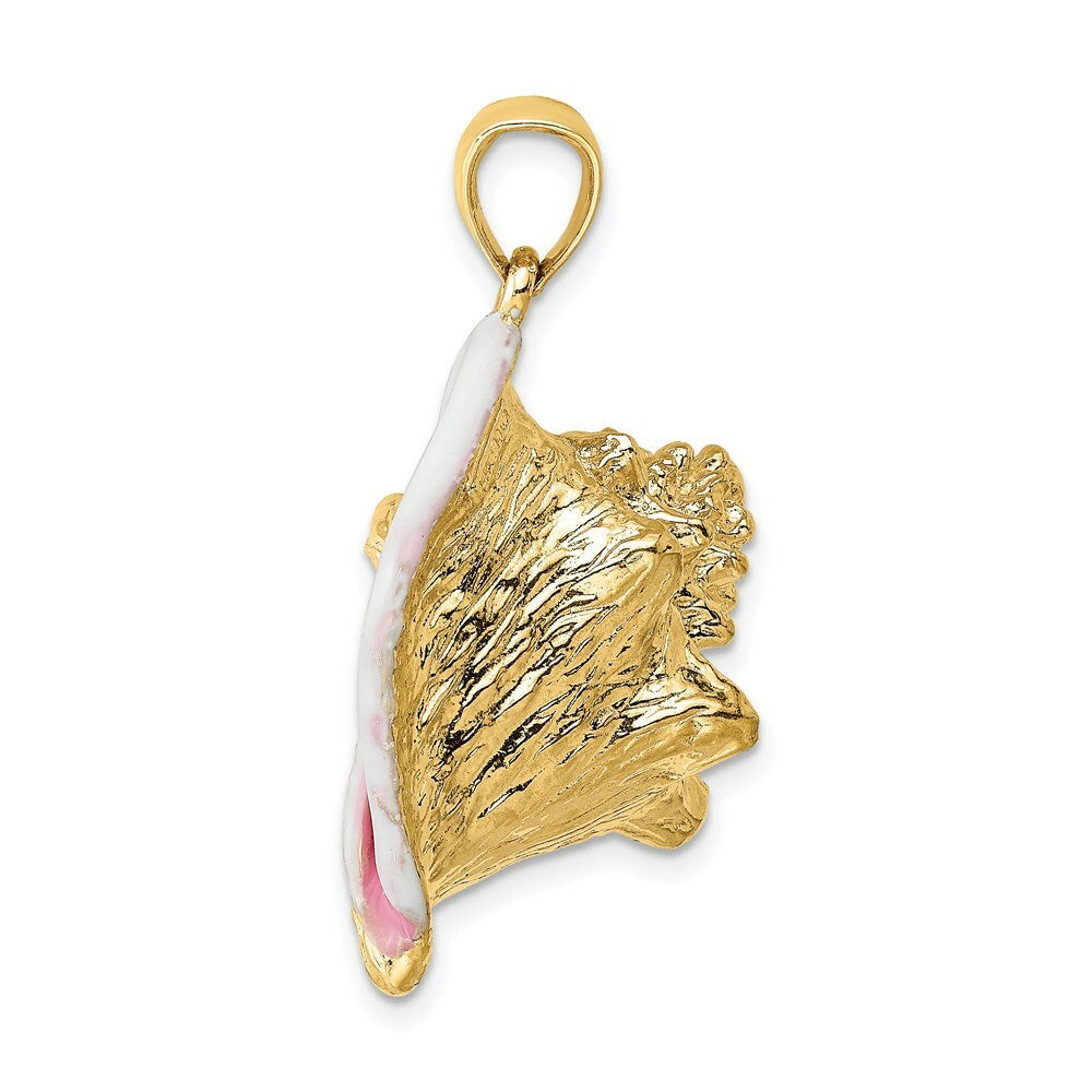 14K Yellow Gold 3-D Enamel Large Conch Shell Charm Pendant