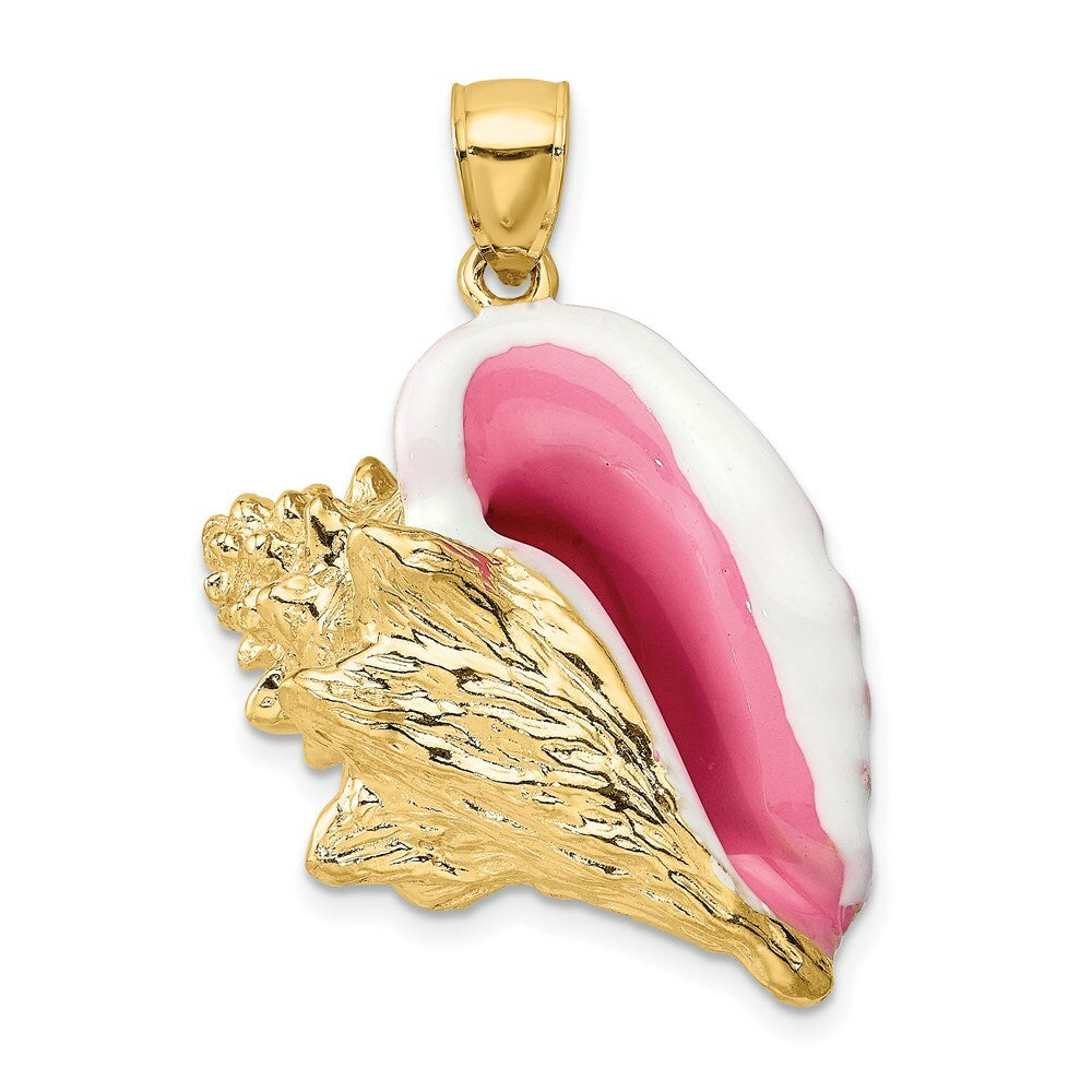 14K Yellow Gold 3-D Enamel Large Conch Shell Charm Pendant