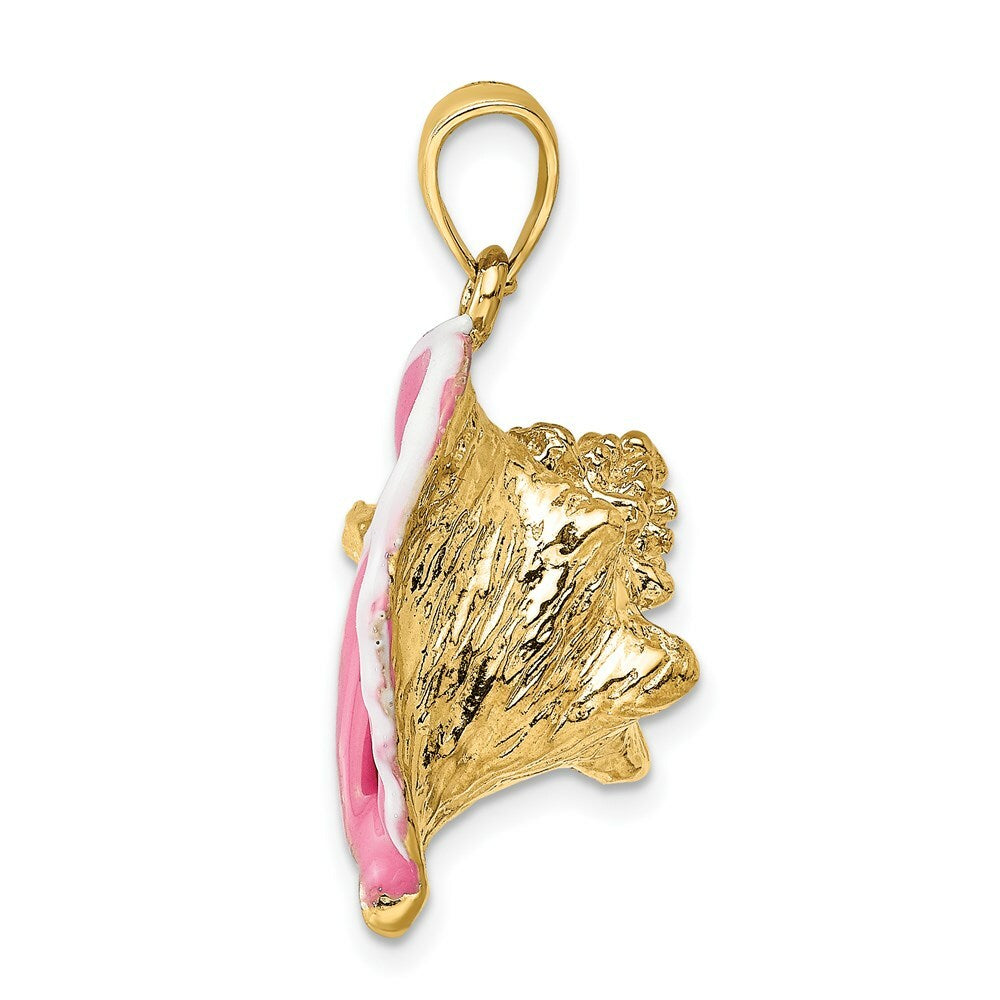 14K Yellow Gold 3-D Enamel Conch Shell Charm Pendant