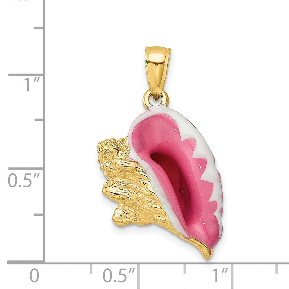 14K Yellow Gold 3-D Enamel Conch Shell Charm Pendant