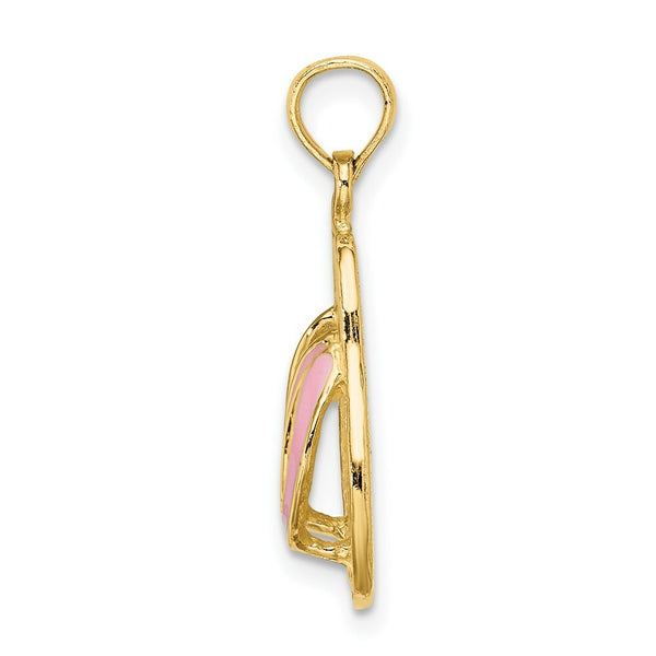 14K Yellow Gold With Pink Enamel Double Flip-Flop Charm Pendant