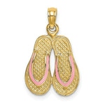Load image into Gallery viewer, 14K Yellow Gold With Pink Enamel Double Flip-Flop Charm Pendant
