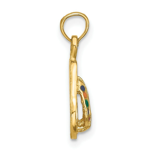14K Yellow Gold With Multi-Color Enamel Double Flip-Flop Charm Pendant