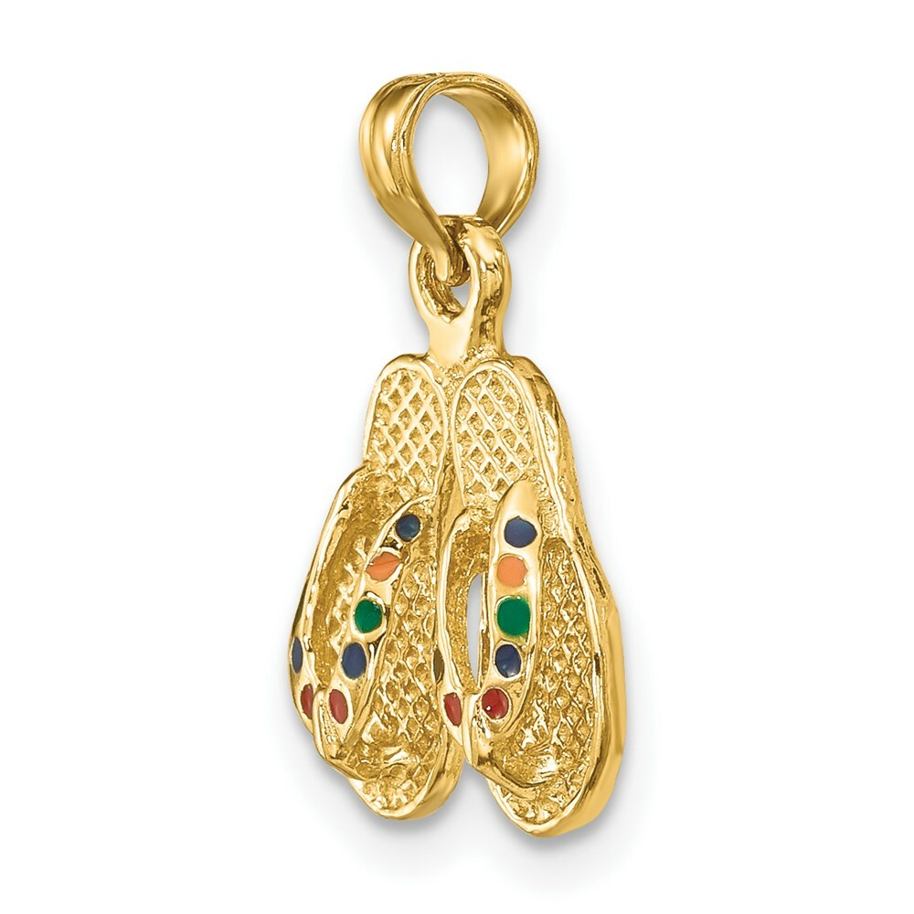 14K Yellow Gold With Multi-Color Enamel Double Flip-Flop Charm Pendant