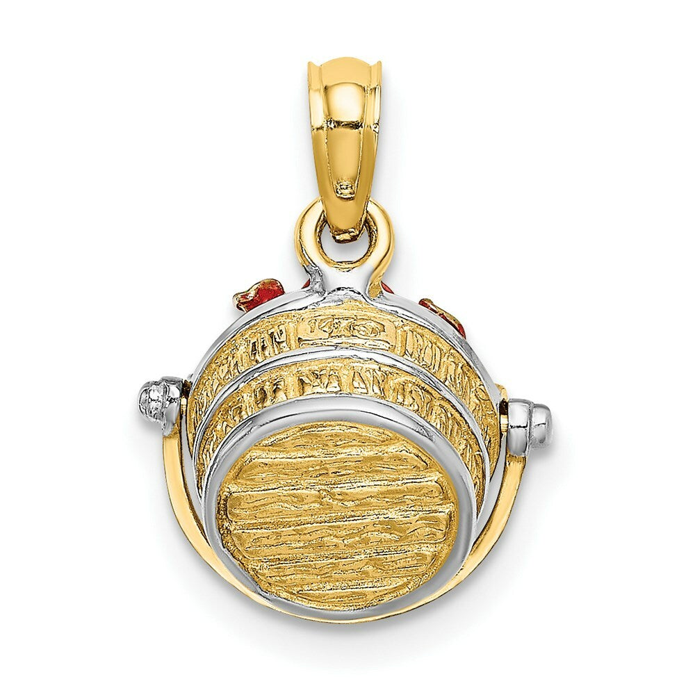 14K Yellow Gold 3-D Basket With Apples Inside - Red with Green Enamel