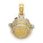 Load image into Gallery viewer, 14K Yellow Gold 3-D Basket With Apples Inside - Red with Green Enamel
