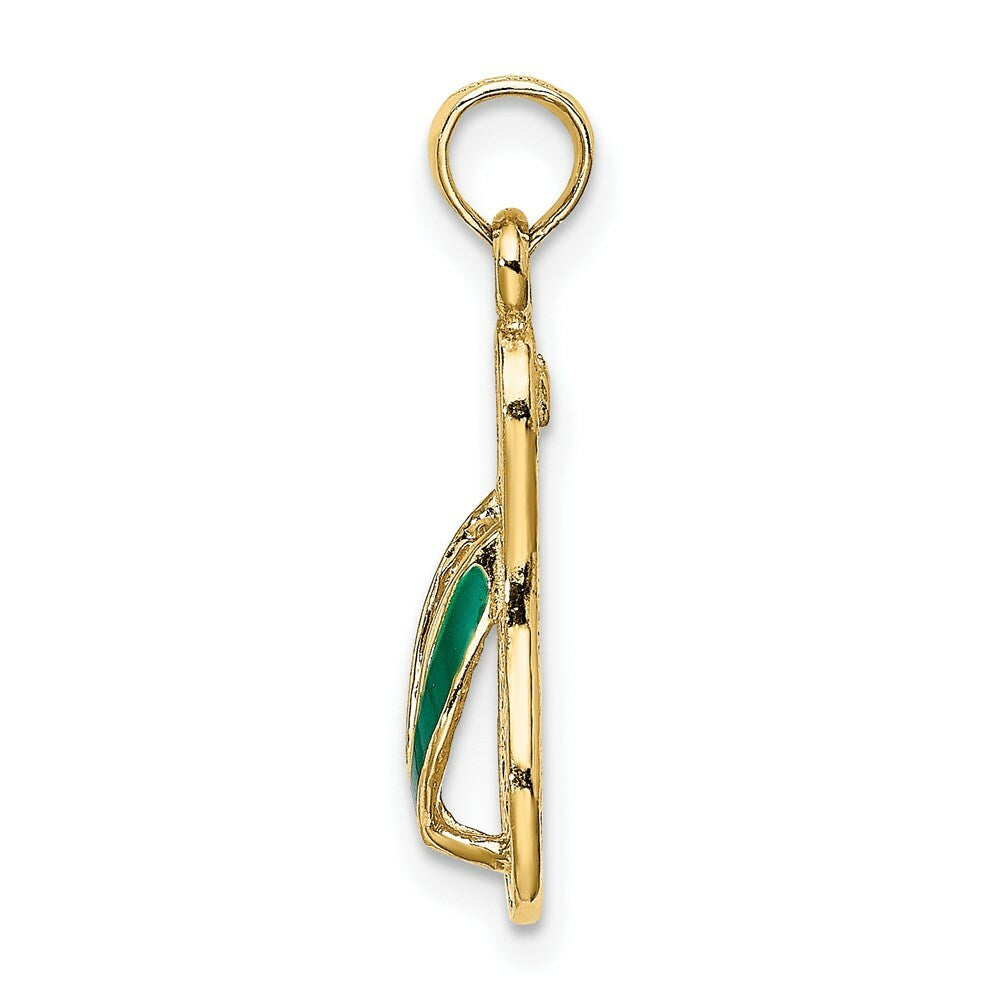 14K Yellow Gold With GREEN ENAMEL SINGLE FLIP-FLOP Charm Pendant