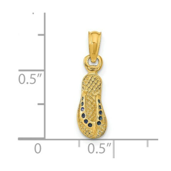 14K Yellow Gold With Blue Enamel Single Flip-Flop Charm Pendant