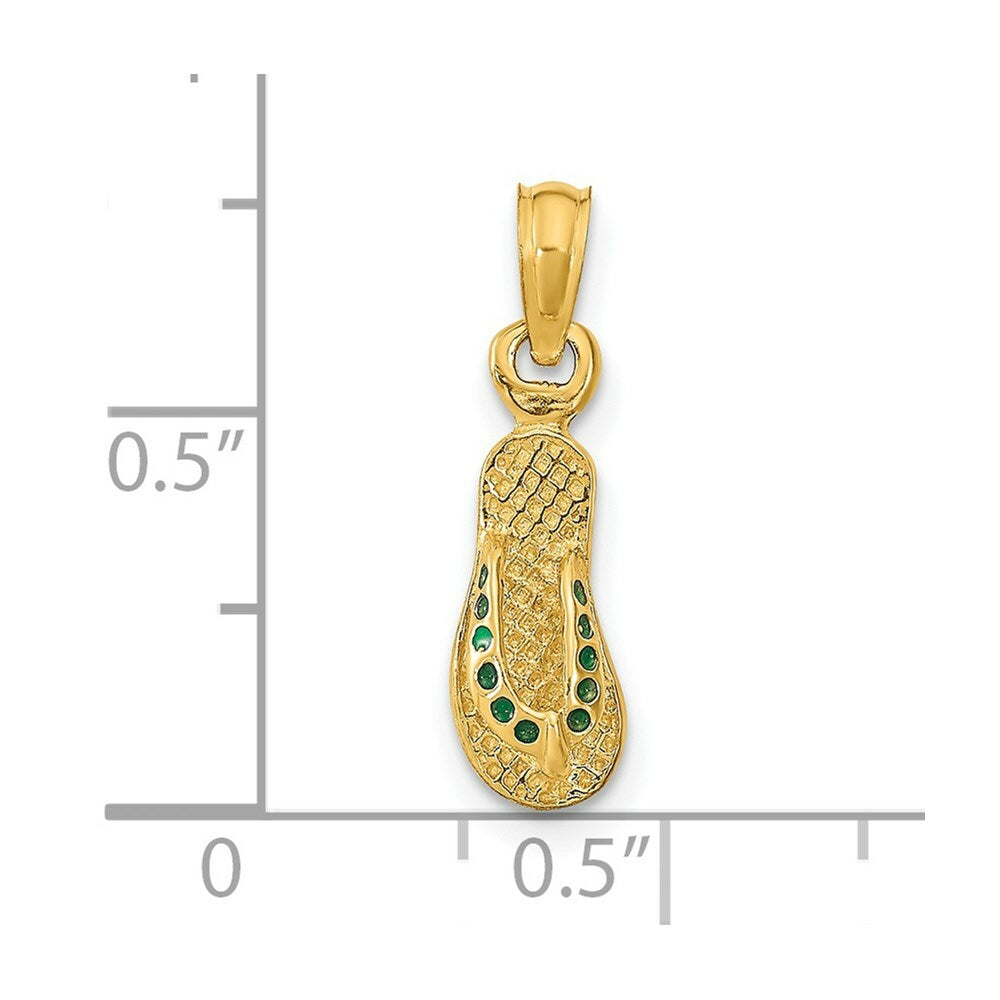 14K Yellow Gold With Green Enamel Single Flip-Flop Pendant