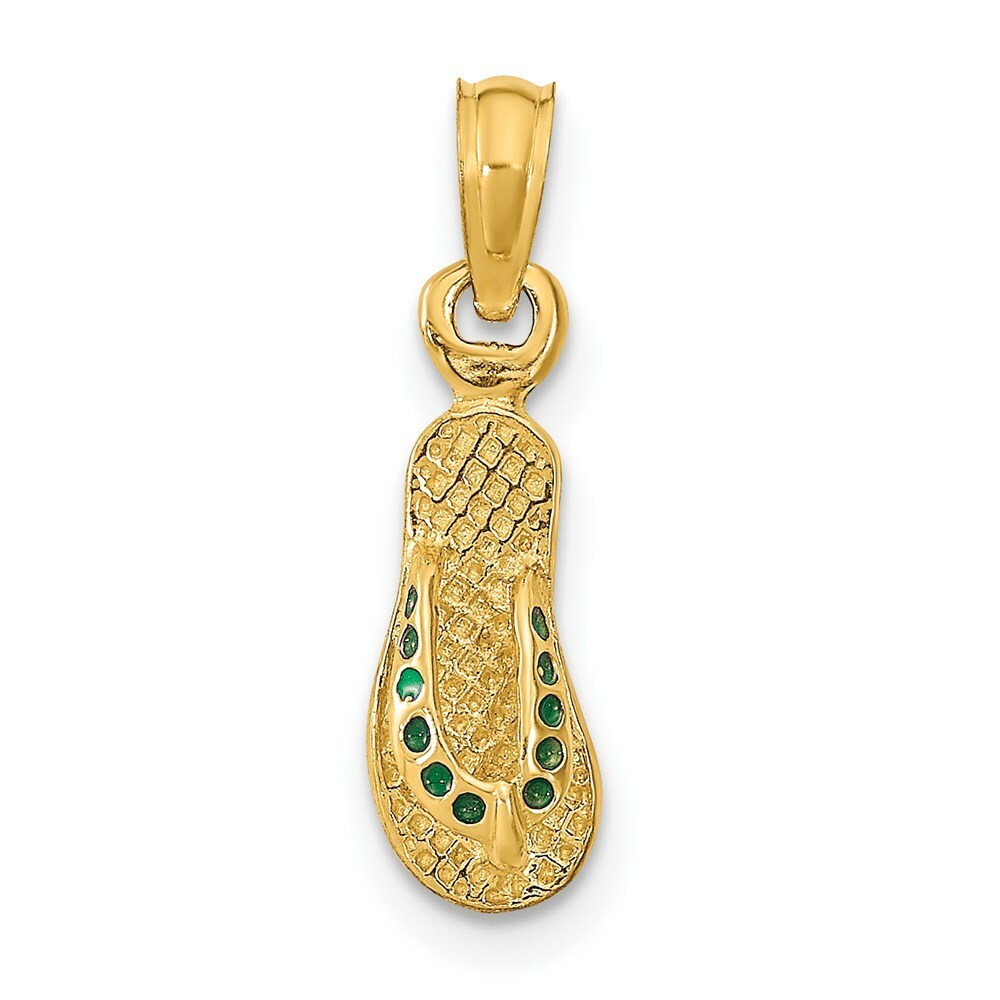 14K Yellow Gold With Green Enamel Single Flip-Flop Pendant