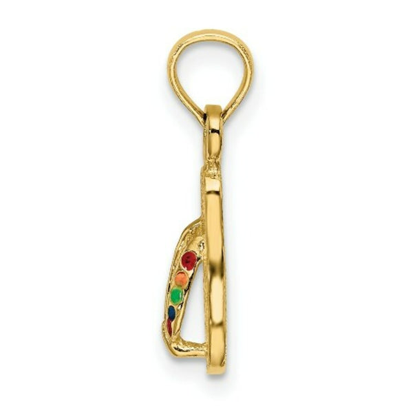 14K Yellow Gold With MULTI-COLOR ENAMEL SINGLE FLIP-FLOP Charm Pendant