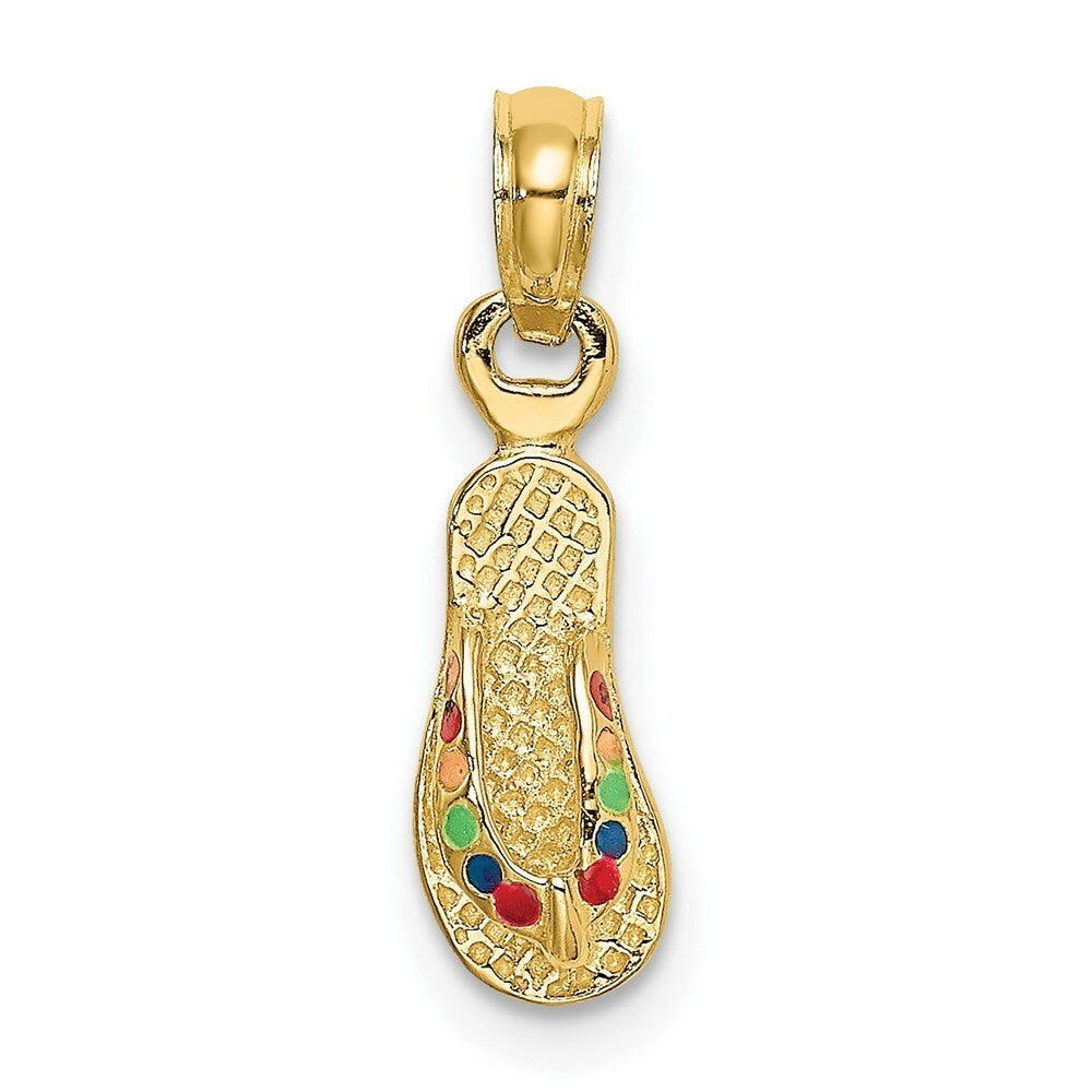 14K Yellow Gold With MULTI-COLOR ENAMEL SINGLE FLIP-FLOP Charm Pendant
