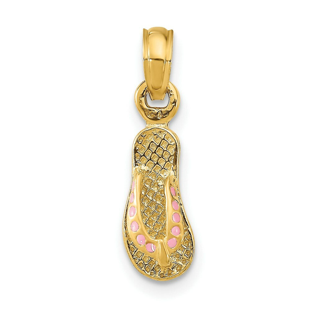 14K Yellow Gold With Pink Enamel Single Flip-Flop Charm Pendant