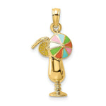 Load image into Gallery viewer, 14K Yellow Gold Tropical Drink With Multi-Colored Enamel Umbrella Charm Pendant
