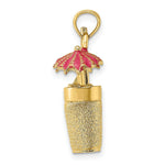 Load image into Gallery viewer, 14K Yellow Gold 3-D Cocktail Drink With Fuschia Enamel Umbrella &amp; Lime Charm Pendant
