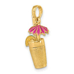 Load image into Gallery viewer, 14K Yellow Gold 3-D Cocktail Drink With Fuschia Enamel Umbrella &amp; Lime Charm Pendant
