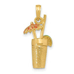 Load image into Gallery viewer, 14K Yellow Gold 3-D Cocktail Drink With Orange Enamel Umbrella &amp; Lime Charm Pendant
