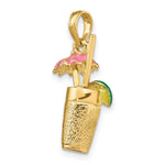 Load image into Gallery viewer, 14K Yellow Gold 3-D Cocktail Drink With Pink Enamel Umbrella Charm Pendant
