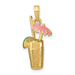 Load image into Gallery viewer, 14K Yellow Gold 3-D Cocktail Drink With Pink Enamel Umbrella Charm Pendant
