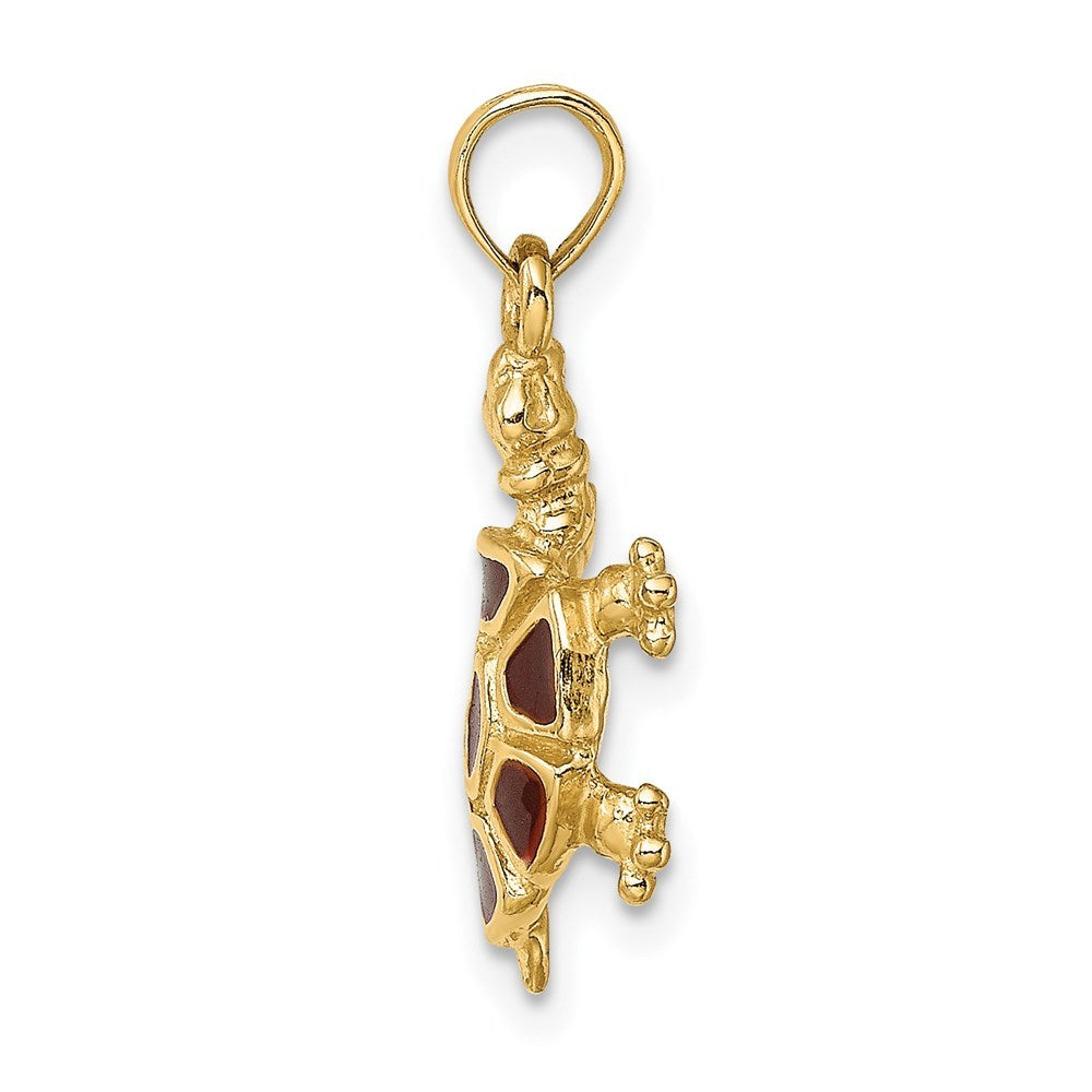 14K Yellow Gold With Brown Enamel Land Turtle Charm Pendant