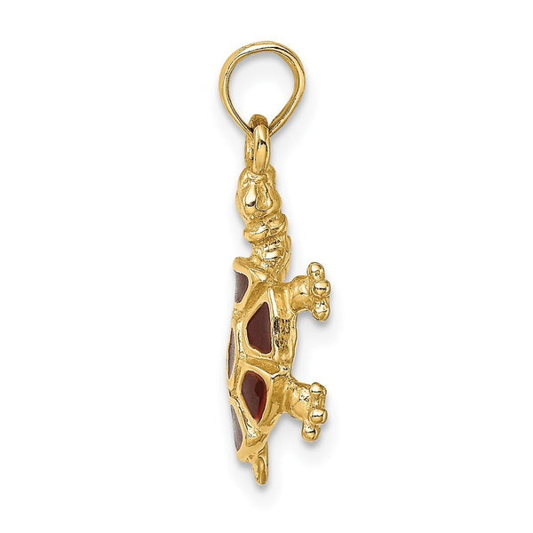 14K Yellow Gold With Brown Enamel Land Turtle Charm Pendant