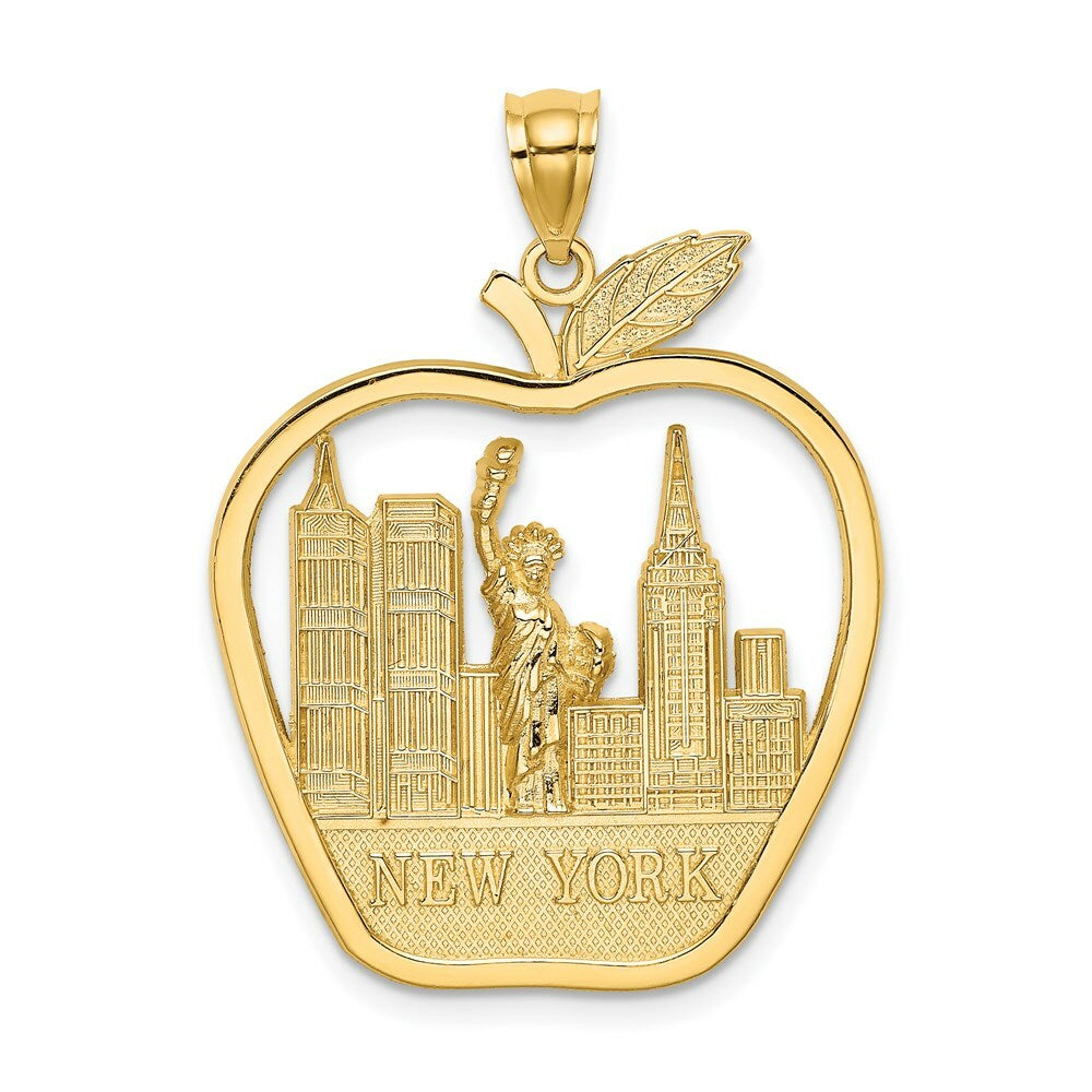 14K Yellow Gold Apple With New York Skyline & Starue of Liberty Charm Pendant