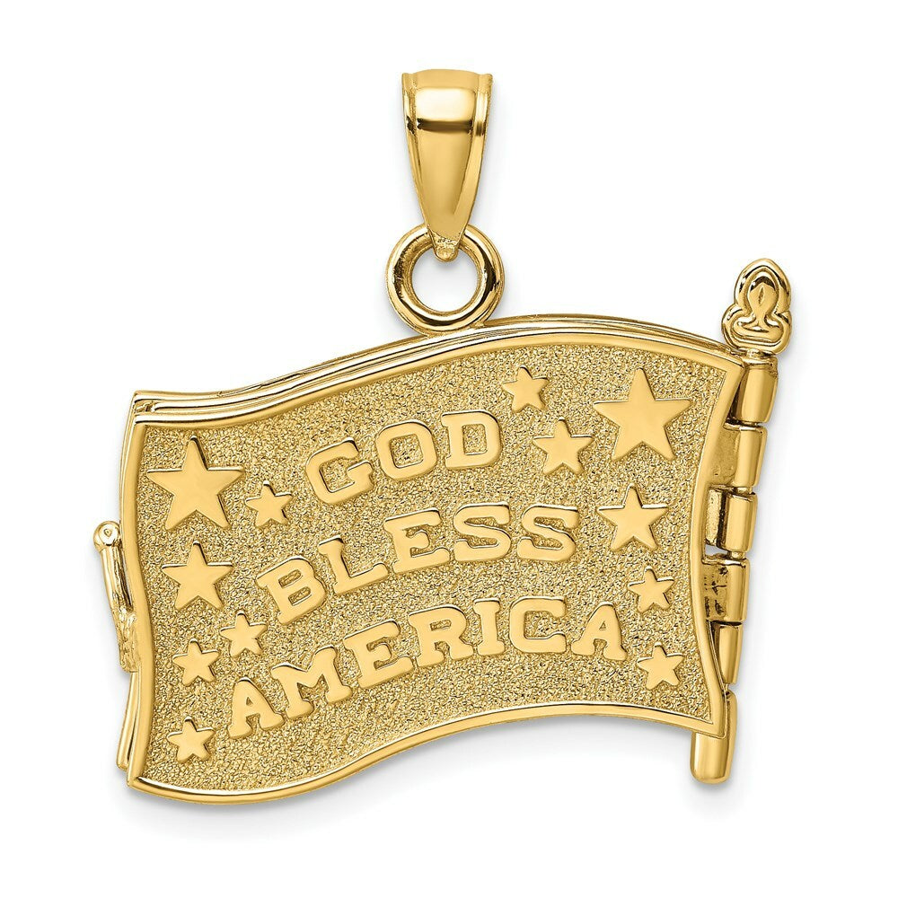 14K Yellow Gold With Enamel 3-D Pledge Of Allegiance Flag Book Charm Pendant