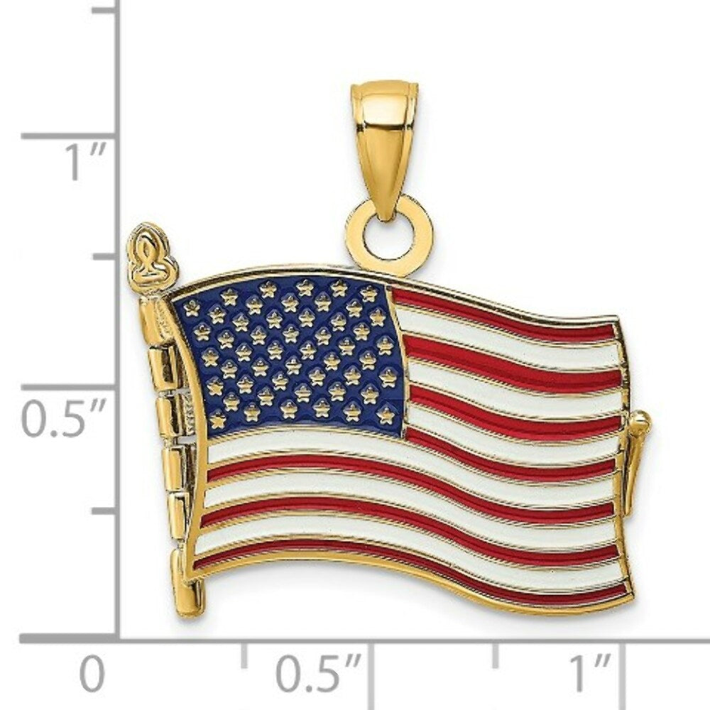 14K Yellow Gold With Enamel 3-D Pledge Of Allegiance Flag Book Charm Pendant