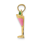 Load image into Gallery viewer, 14K Yellow Gold 2-D PINK Enameled Cosmo Martini With OLive Charm Pendant
