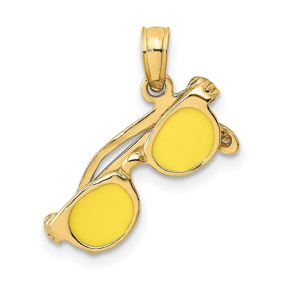 14K Yellow Gold Yellow Enameled Sunglasses Moveable Charm Pendant