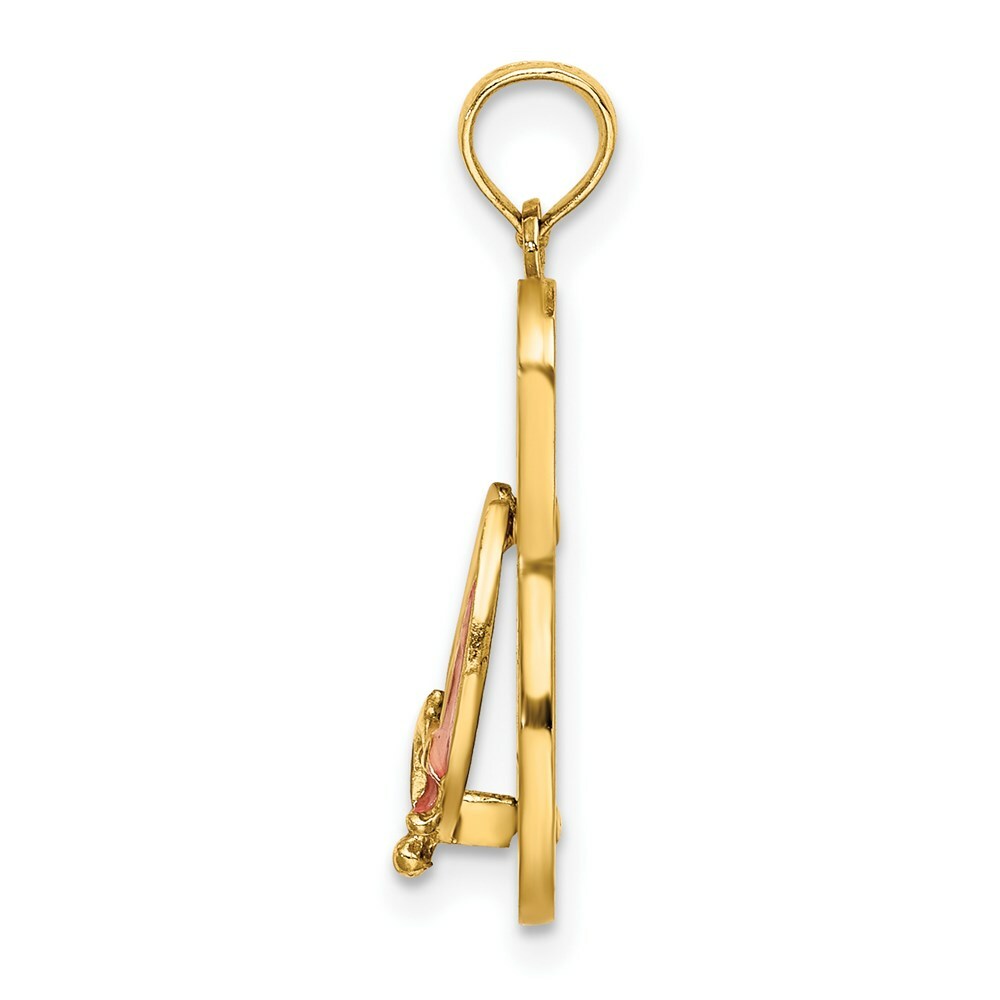 14K Yellow Gold Enamel Anchor On Blue Polka-Dot Flip-Flop Charm Pendant