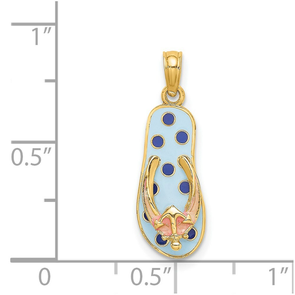 14K Yellow Gold Enamel Anchor On Blue Polka-Dot Flip-Flop Charm Pendant