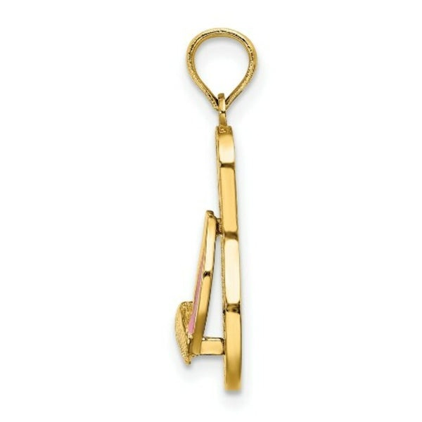 14K Yellow Gold Enamel Shell On Blue Polka-Dot Flip-Flop Charm Pendant