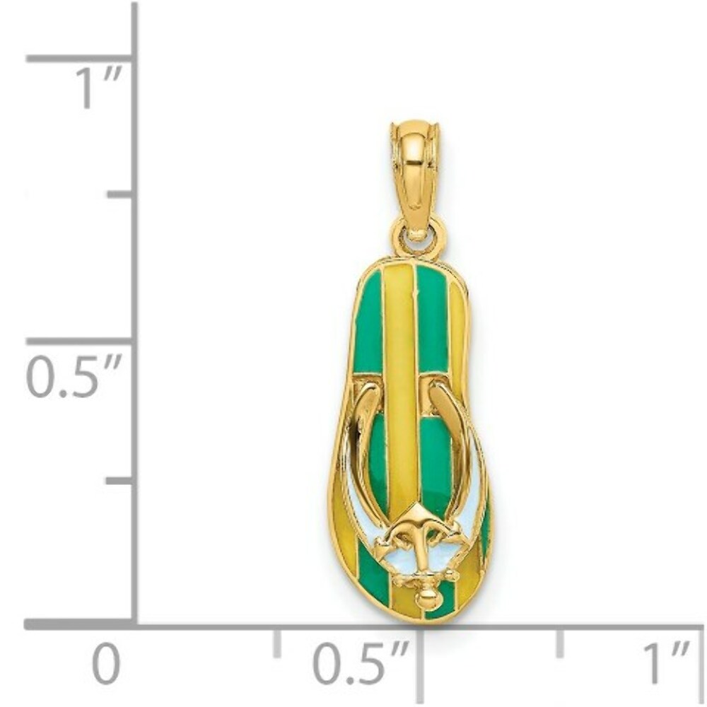 14K Yellow Gold Enamel ANCHOR ON STRIPE FLIP-FLOP Charm Pendant
