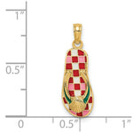 Load image into Gallery viewer, 14K Yellow Gold Enamel Shell On Red Checkered Flip-Flop Charm Pendant
