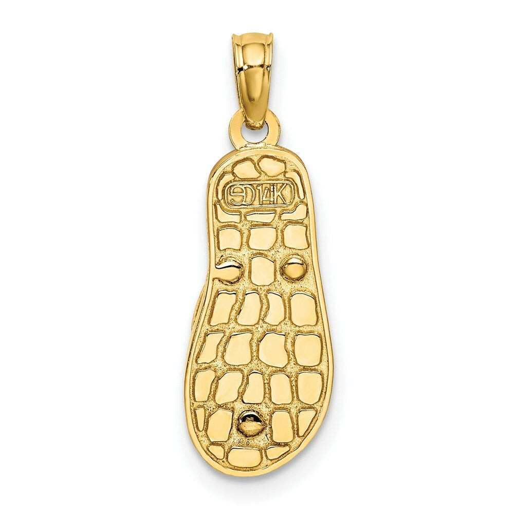 14K Yellow Gold Enamel Shell On Red Checkered Flip-Flop Charm Pendant